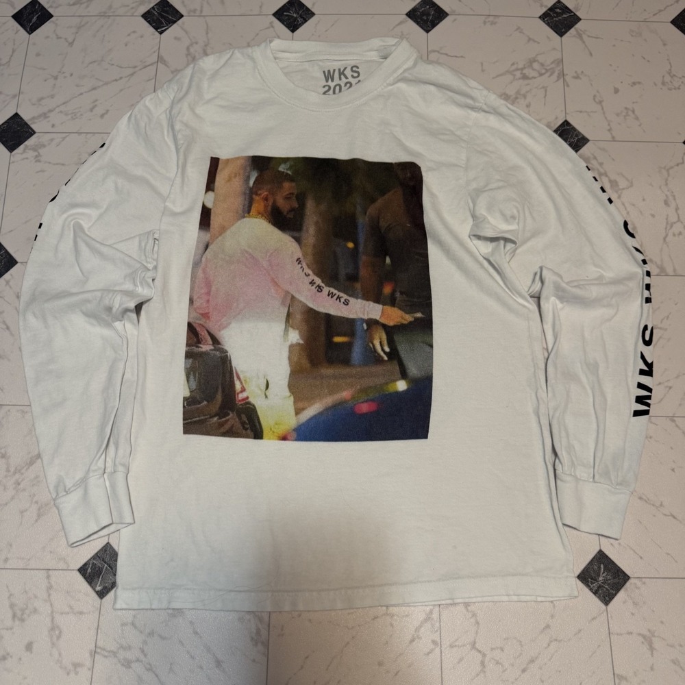WKS 2021 Graphic Long Sleeve‎ T-Shirt White Men's S Vintage Drake